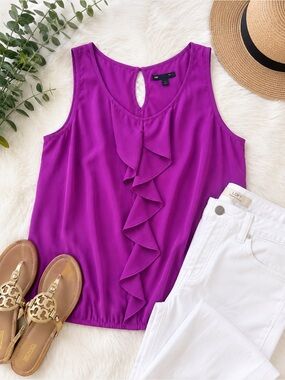GAP Fuchsia Ruffle Sleeveless Blouse Tank Top Women’s Large Flowy Career Summer
